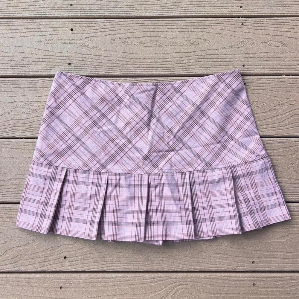 Vintage Y2K Tracy Evans Pink Plaid Micro Mini Skirt Pleated Large Office Siren